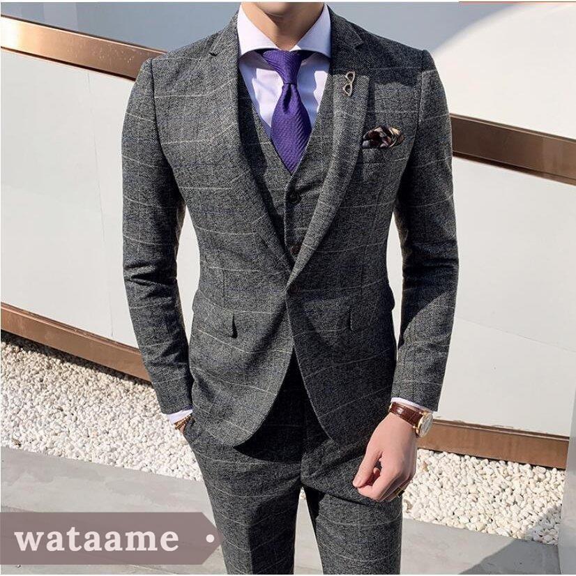 高級素材使用ブランド 細身 忘年会 メンズスーツ グレー ビジネススーツ スタイリッシュ シングル1ツボタン チェック柄スーツ オールシーズン対応 結婚式 スリム きれいめ ビジネススーツ Www Classicreplacements Com