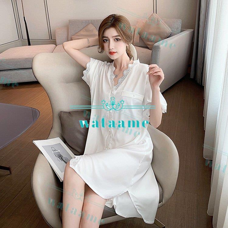 98 Off ネグリジェ 春夏 姫 半袖ワンピース レースvネック レション 前開きパジャマ レディース 大人可愛い部屋着 オシャレゆったり Honeymoon Style