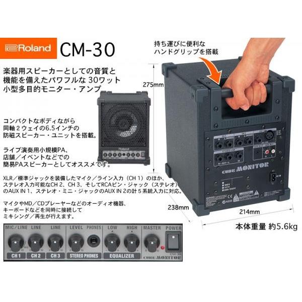 Roland(ローランド) CM-30  CUBE MONITOR  ◆ 簡易PAにオススメ コンパクトながら 30Wの出力 呼び込みや30人-40人前後の会議、プレゼンにも!｜watanabegakki｜02