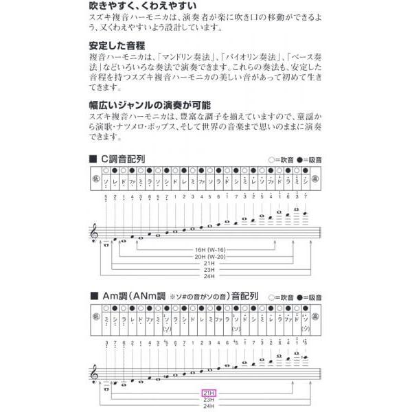 SUZUKI(スズキ) SU-21 Humming A♯m ハミング 複音ハーモニカ 21穴 日本製 リード 楽器 ハーモニカ Tremolo Harmonica A♯ マイナー｜watanabegakki｜02