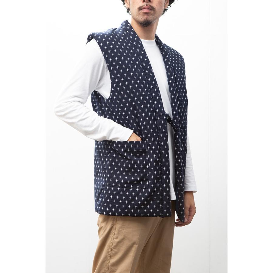 日本製 ちゃんちゃんこ 綿入れ ポンチョ 久留米 あられ柄 刺し子柄