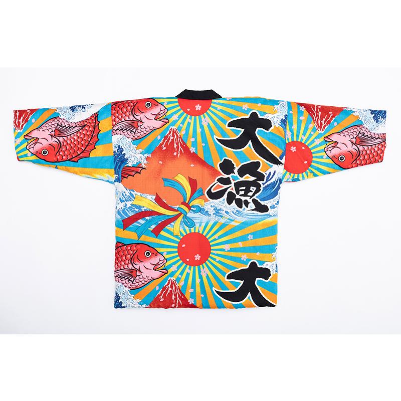 前合わせ 日本製 男性用 半纏 祭り 大漁旗 漁師 和柄 和装 青 茶