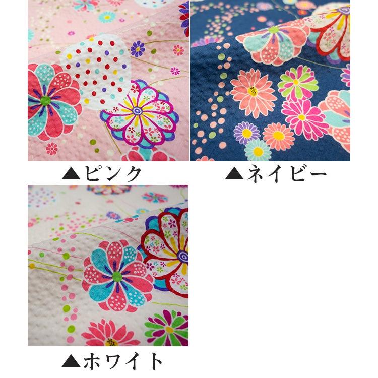 日本製 女の子 甚平 花柄 リップル生地 夕涼み 夏祭り かわいい 綿100