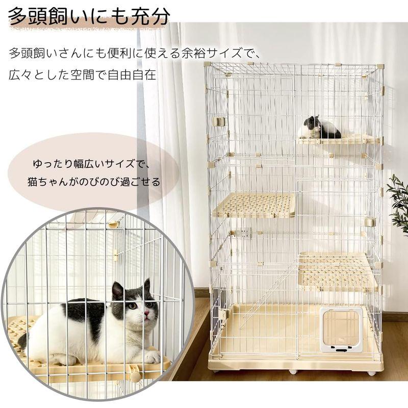 RAKU 猫 ケージ キャスター付 ワイド扉 大型猫 組立簡単 工具不要 幅約96×奥行約63cm 折りたたみ 猫ハウス 多頭飼い 脱走防止 猫 ケージ キャスター付 ワイド扉 大型猫 組立簡単 工具不要 幅約96×奥行約63cm 折りたたみ 猫ハウス 多頭飼い 脱走防止