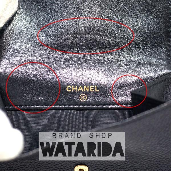 美品☆CHANEL シャネル キャビアスキン 財布 Wホック 小銭入れ付 黒 CHANEL（シャネル） CHANEL Wホック 二つ折り財布 がま口 小銭入れ 黒