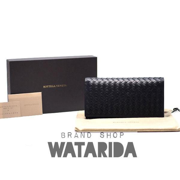 【美品】箱付 ボッテガヴェネタ 2つ折り財布 イントレチャート 黒 ブラック BOTTEGA VENETA（ボッテガ・ヴェネタ） ボッテガ ヴェネタ 財布