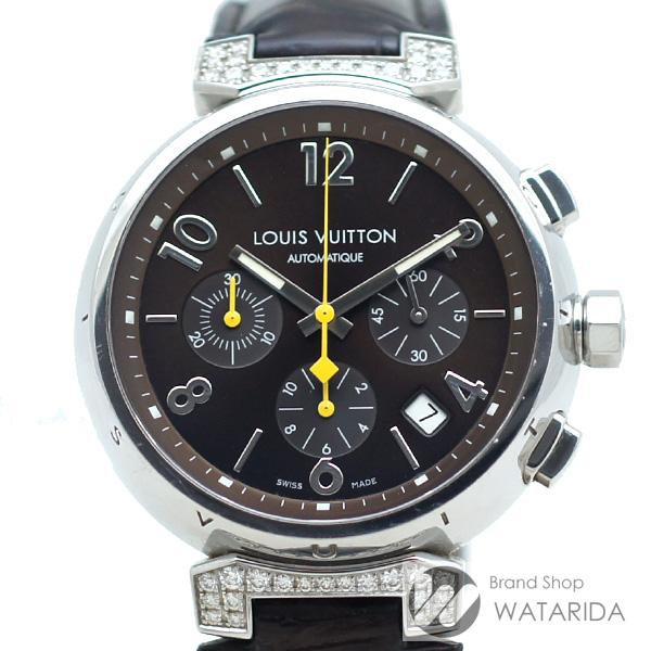 ルイヴィトン 腕時計 タンブール クロノグラフ Q112G ラグダイヤ ブラウン文字盤 革ベルト 送料無料｜watarida710