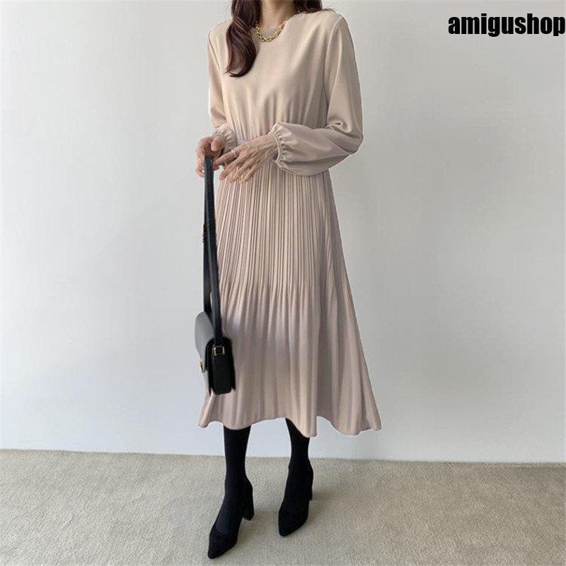 ワンピース レディース 秋 春 プリーツ マキシワンピース ロングワンピース ママスーツ ゆったりり二次会 着痩せ  お出かけ シンプル 30代 |  | 04