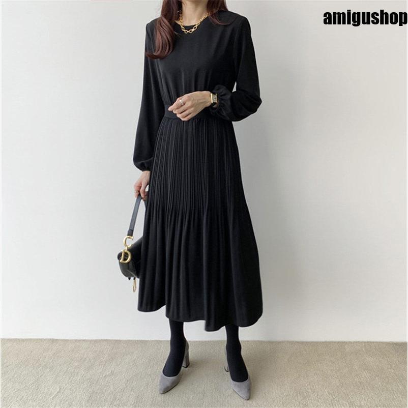 ワンピース レディース 秋 春 プリーツ マキシワンピース ロングワンピース ママスーツ ゆったりり二次会 着痩せ  お出かけ シンプル 30代 |  | 06