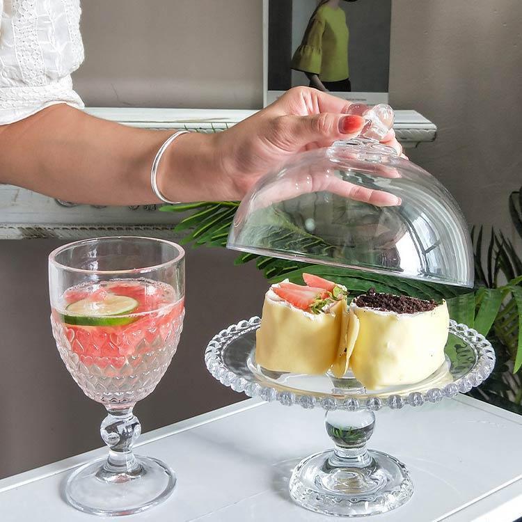 ガラスケーキドーム 脚付き皿 製菓 ガラスコンポート 蓋つき