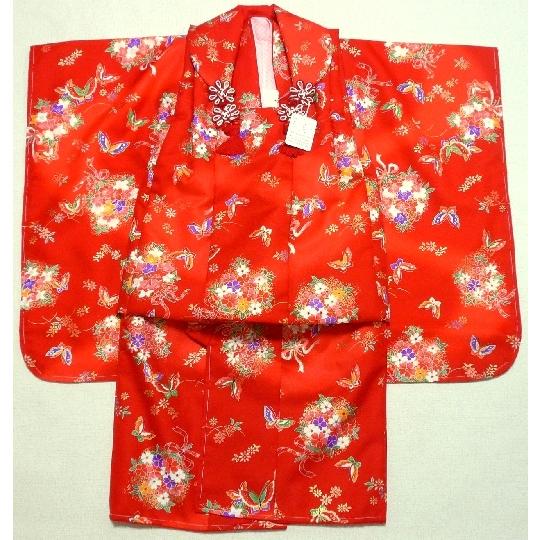 特価処分品】七五三・三歳女の子用晴れ着被布セット・古典調赤(蝶々柄)(
