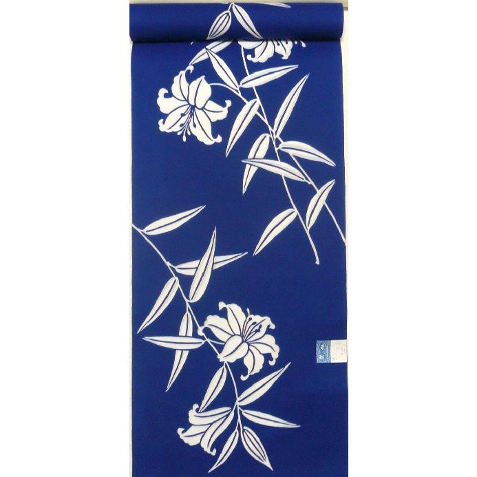 竺仙 反物 竺仙 浴衣 夏着物 反物 単品 引き染 綿 奥州小紋 生成地 青 花