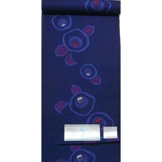 ウールの着物反物紺地大きな花柄(さいよう)(w040fn) : ライフサポート 