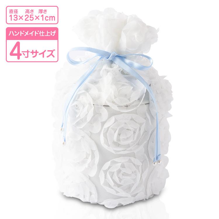 ペット用 レース 骨壷カバー　天使のリボン　4寸用 ブルー | 