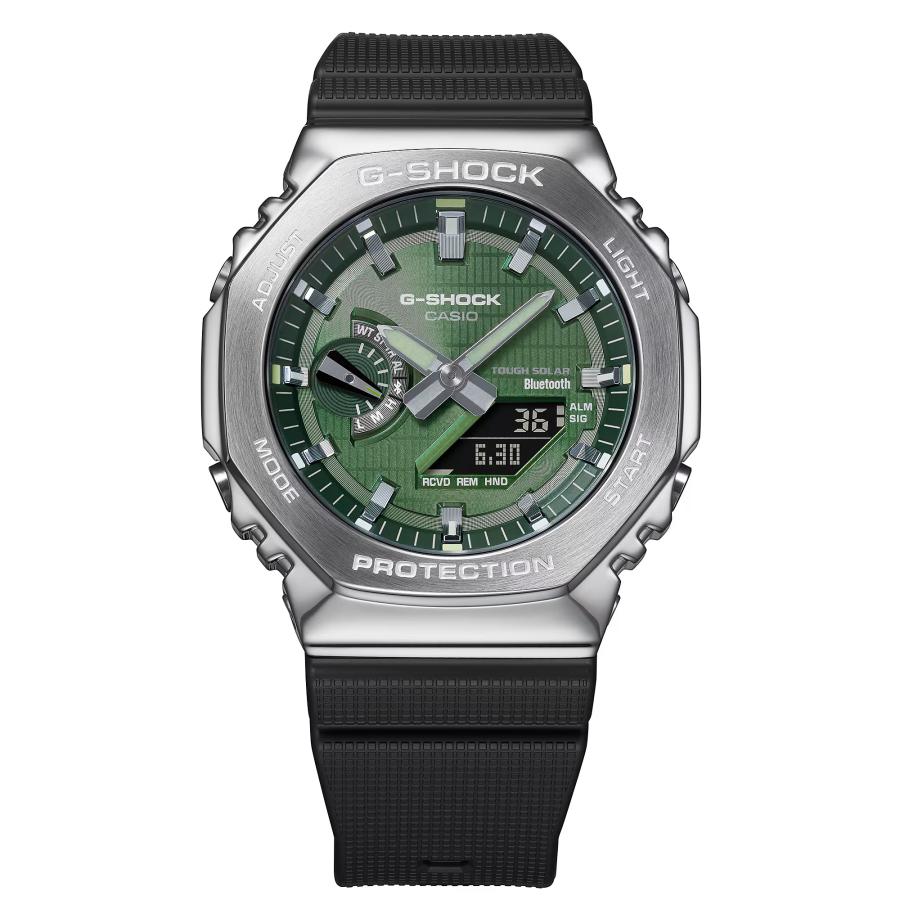 【即納】 CASIO カシオ G-SHOCK Gショック タフソーラー モバイルリンク ブラック×シルバー×グリーン GBM-2100A-1A3 腕時計 メンズの画像