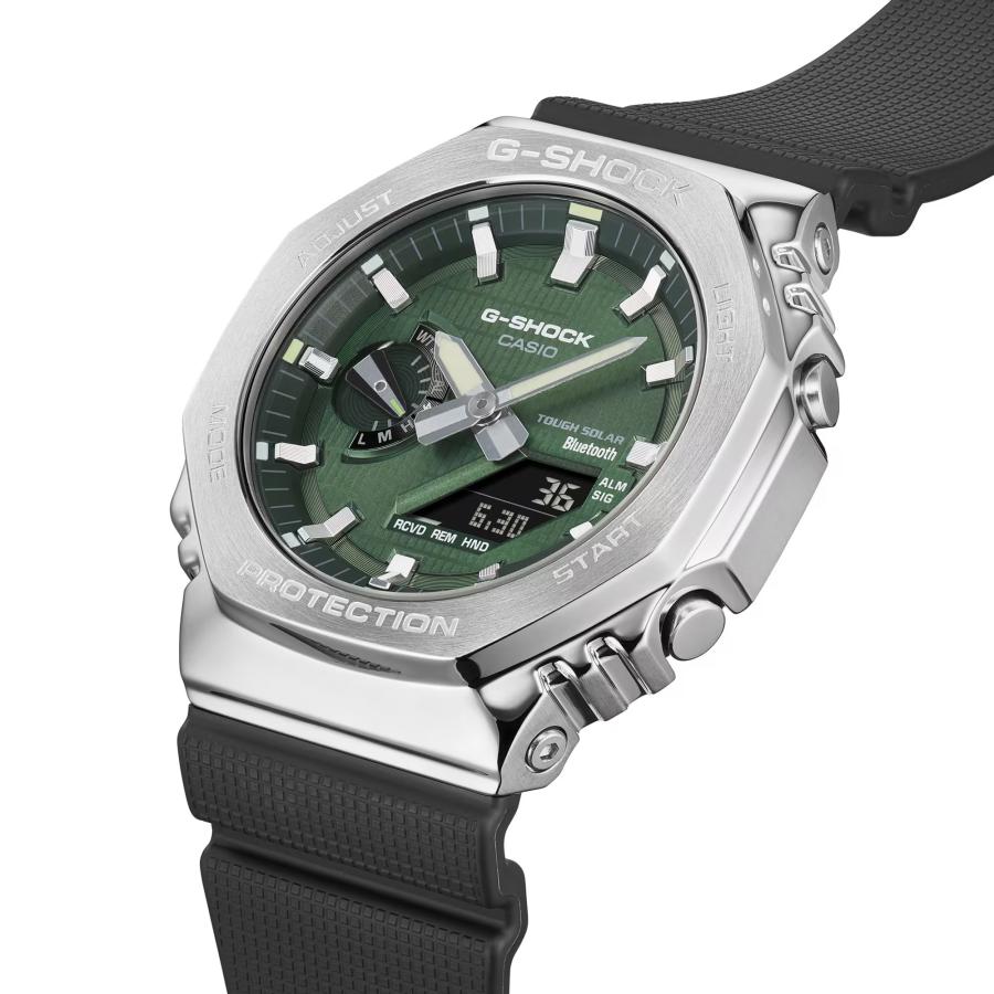 【即納】 CASIO カシオ G-SHOCK Gショック タフソーラー モバイルリンク ブラック×シルバー×グリーン GBM-2100A-1A3 腕時計 メンズの画像