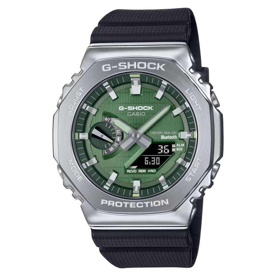 【即納】 CASIO カシオ G-SHOCK Gショック タフソーラー モバイルリンク ブラック×シルバー×グリーン GBM-2100A-1A3 腕時計 メンズの画像