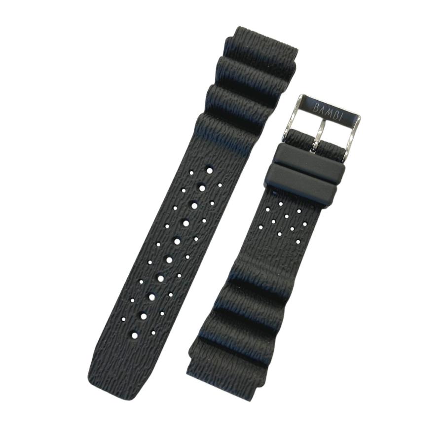BAMBI バンビ ウレタン バンド(ベルト) 20mm ブラック ダイバーズ