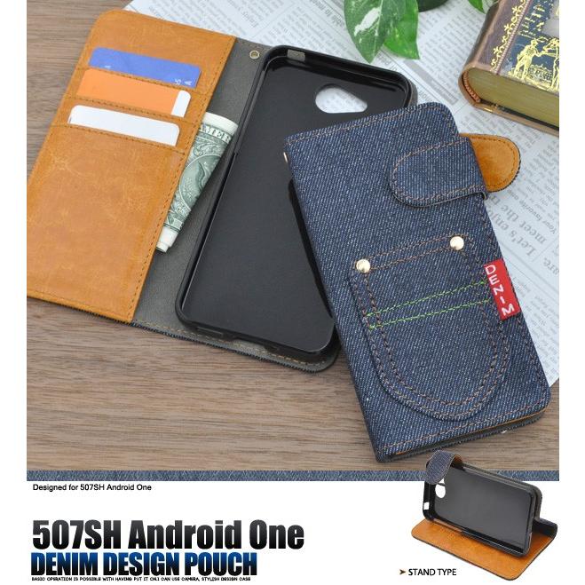 507SH Android One用 レッドタグ デニムデザインスタンドケースポーチ ポケット付タイプ Y ワン ワイモバイル mobile モバイル 祝日 限定価格セール Yモバイル アンドロイド