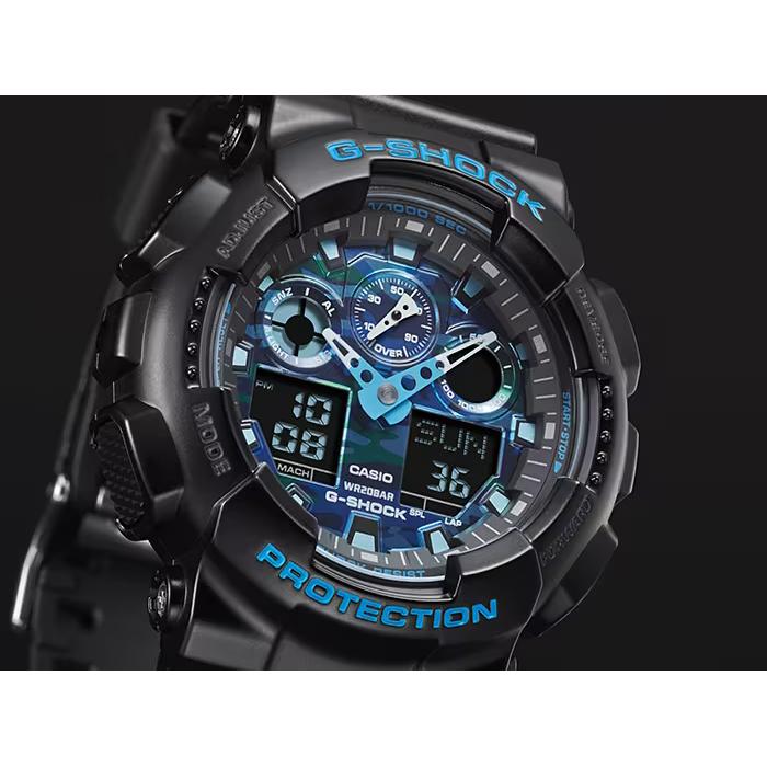 腕時計 カシオ G-SHOCK GA-100CB-1AJF メンズ クロノグラフ ワールドタイム ブラック ブルー迷彩 正規品｜watch-moonf｜02