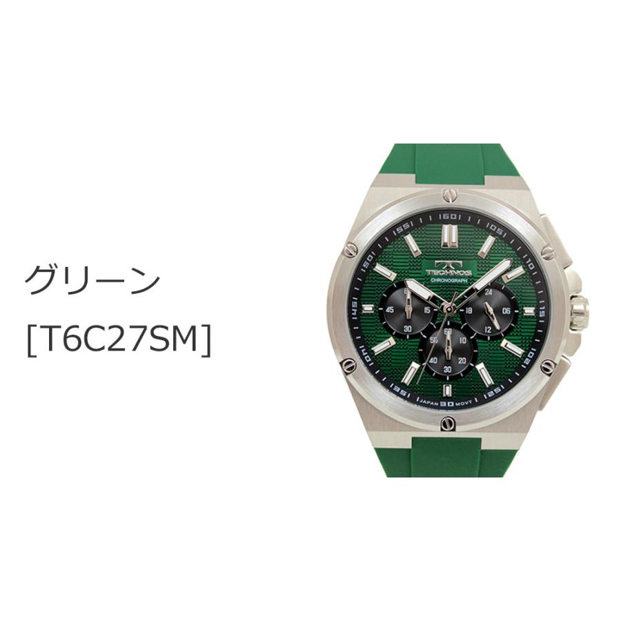 TECHNOS グリーンダイヤル 時計　T9C25 TECHNOS（テクノス） T6C27 シリコンベルト クロノグラフ 腕時計