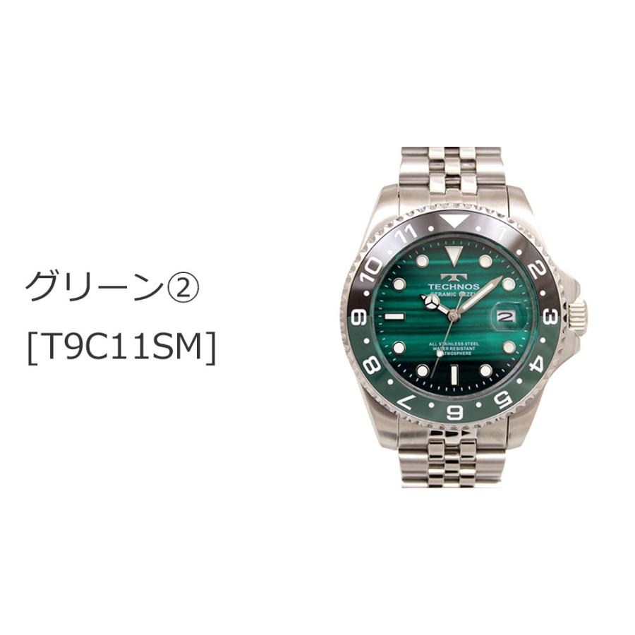 未使用　TECHNOS　腕時計　クォーツ　メンズ　回転ベゼル　グリーン　日付 TECHNOS（テクノス） T9C11 ステンレス セラミック回転ベゼル 三針