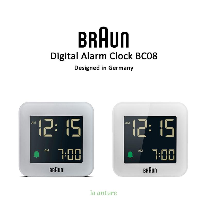 BRAUN デジタル アラーム クロック 目覚まし時計 静音設計 BC08G 08W グレー ホワイト 置き時計 ライト付き BRAUN