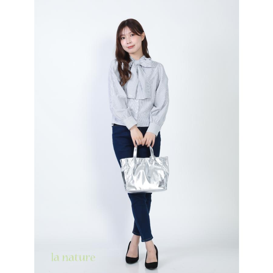 cache cache カシュカシュ メタリックシルバー ゴールド ソフトエナメル カラー スクエア手提げトートバッグS 軽量 | BEVERLY HILLS POLO CLUB | 11