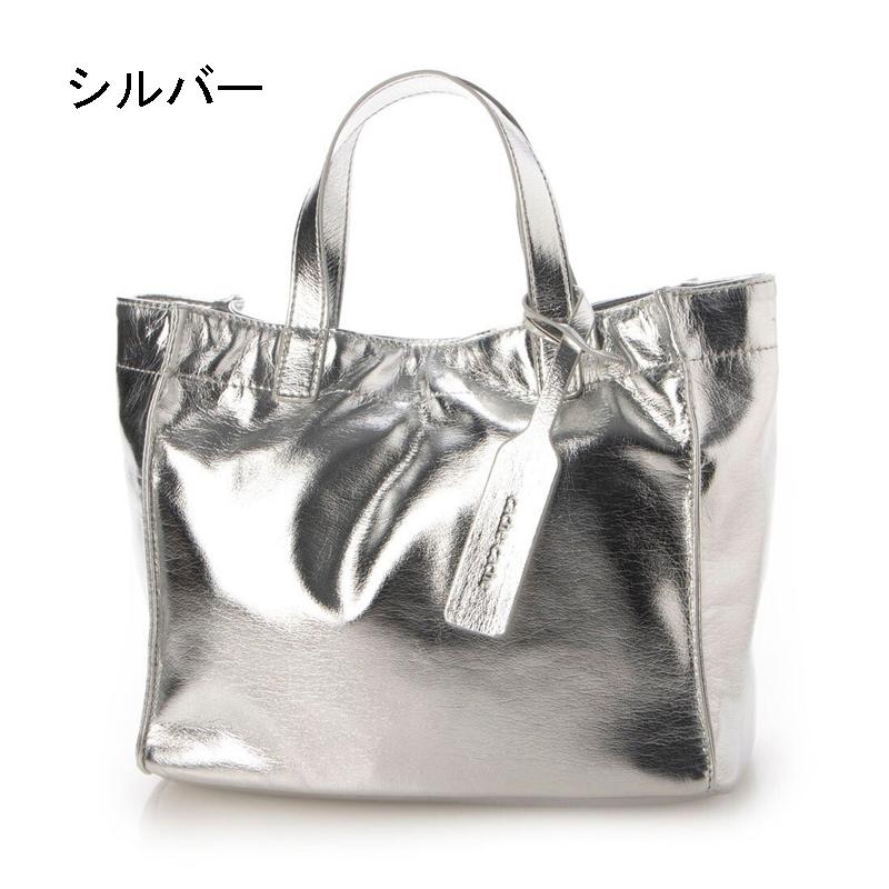 cache cache カシュカシュ メタリックシルバー ゴールド ソフトエナメル カラー スクエア手提げトートバッグS 軽量 | BEVERLY HILLS POLO CLUB | 12