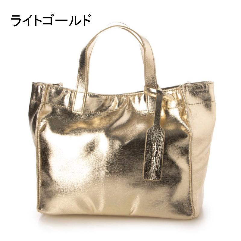 cache cache カシュカシュ メタリックシルバー ゴールド ソフトエナメル カラー スクエア手提げトートバッグS 軽量 | BEVERLY HILLS POLO CLUB | 13