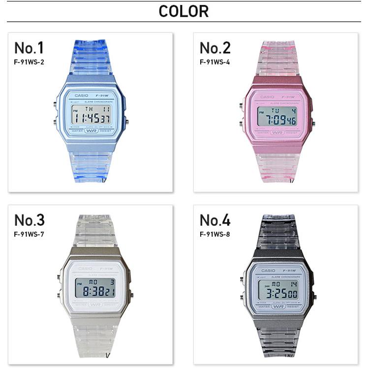 CASIO デジタル 腕時計 スケルトン カラー 軽量 薄型 チプカシ メンズ レディース F-91WS-2 F-91WS-4 F-91WS-7 F-91WS-8｜watchcrash｜14