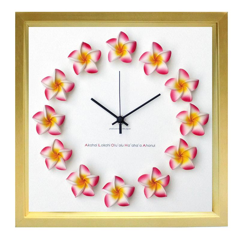 期間限定キャンペーン インテリア 壁掛け時計 フランジパニ プルメリア を文字盤にレイアウト Fp1002 Alohaの文字がプリント Cisama Sc Gov Br