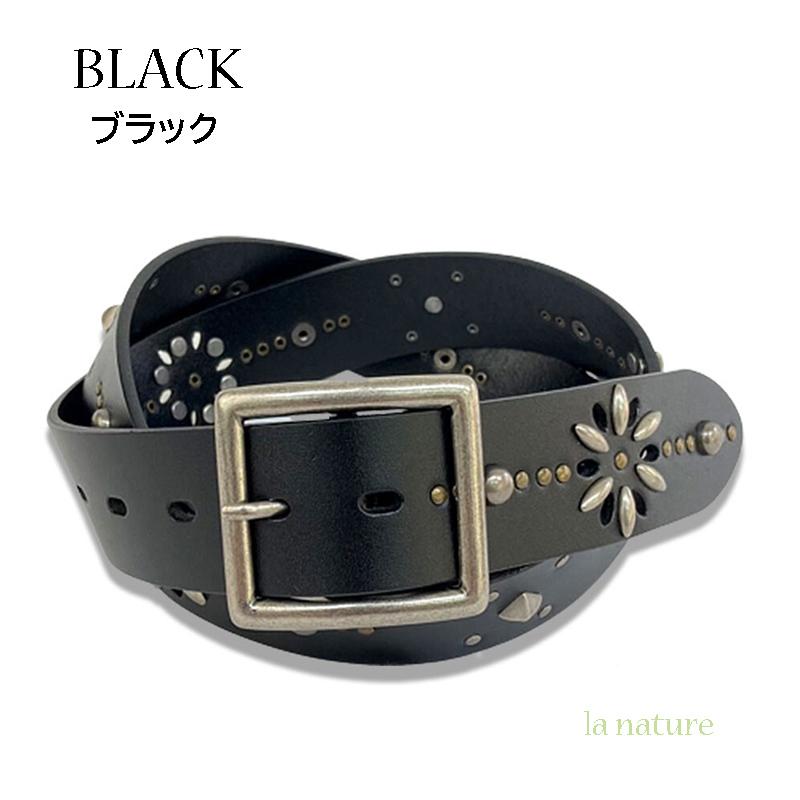 男性に人気のメンズ スタッズベルト 40mm 本革 ブラック ダーク