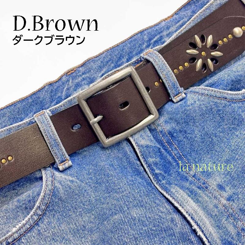 男性に人気のメンズ スタッズベルト 40mm 本革 ブラック ダーク