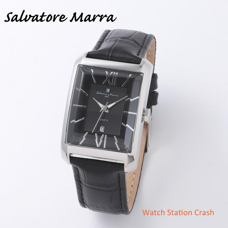 94 Off 腕時計 メンズ レクタンギュラー イタリアブランド Salvatore Marra サルバトーレ マーラ Sm Ssbk カットガラス 本革ベルト