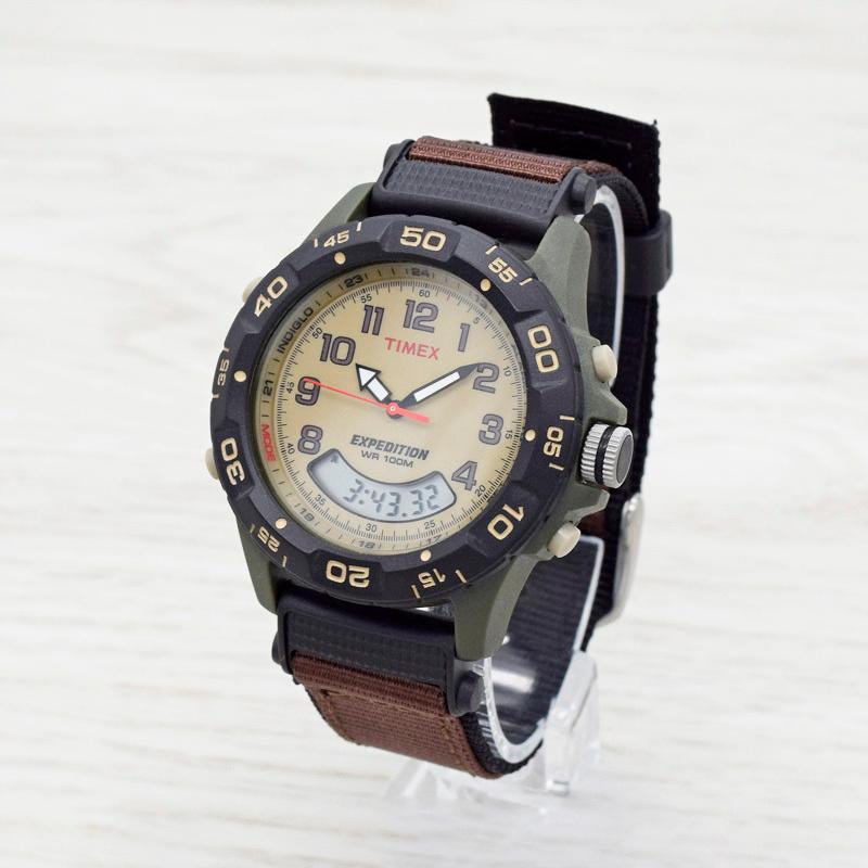 TIMEX（日本未発売）腕時計 メンズ アナデジ EXPEDITION T45181 39MM カーキ アイボリー ブラウン ミリタリー