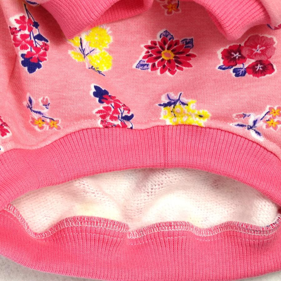 レトロな花柄・裏起毛長袖トレーナー（ピンク） : フレンチブルドッグ 