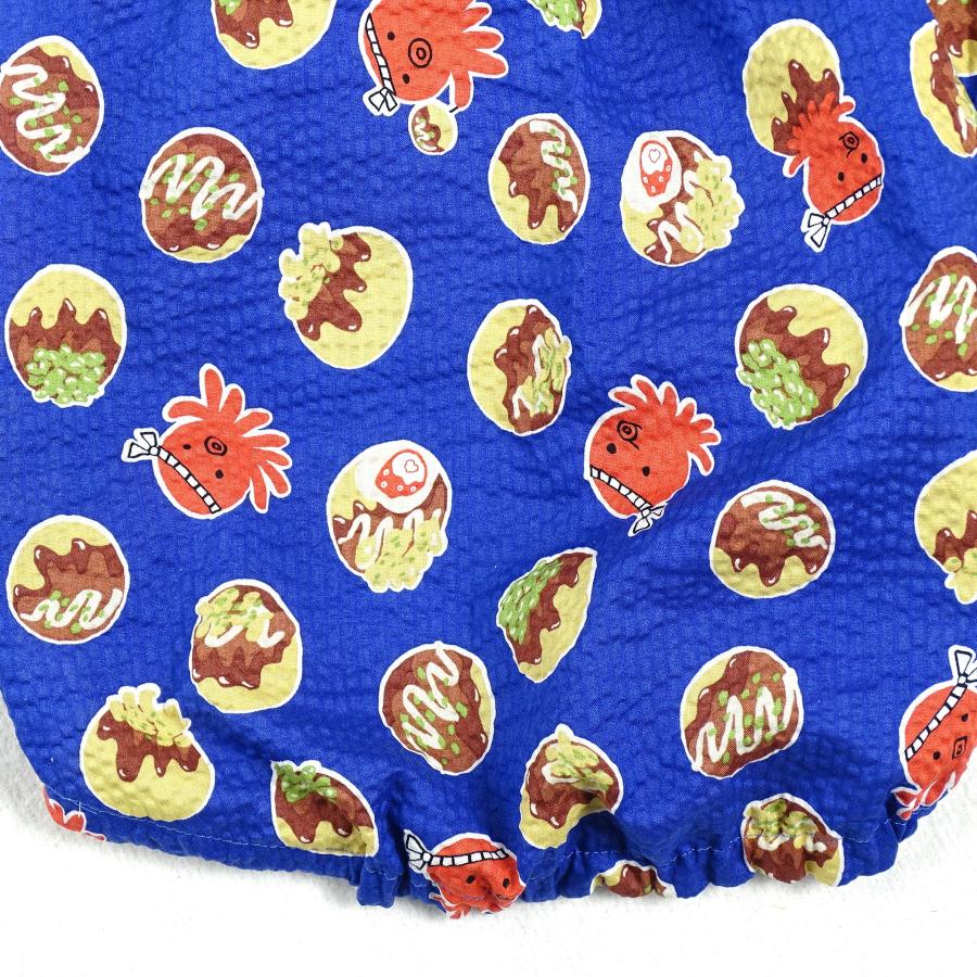 夏物♪リップル生地・たこ焼き柄・浴衣風スモック（ブルー