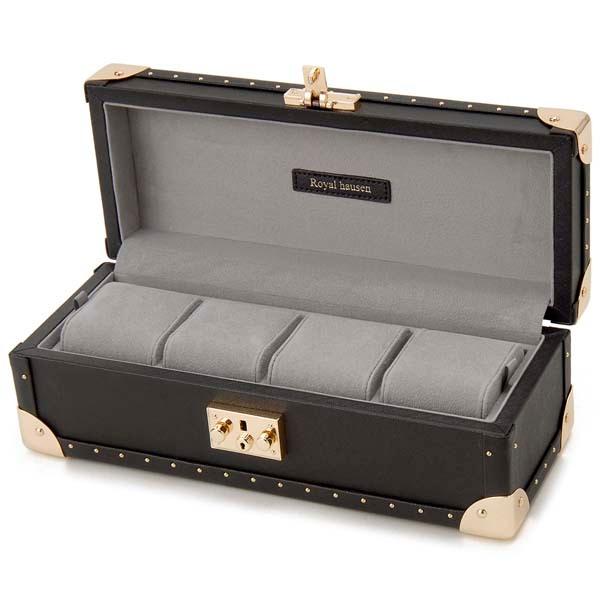 【並行輸入品】ロイヤルハウゼン ROYAL HAUSEN サフィアーノレザー 4本収納　腕時計ケース SWB002-4 ブラック クリスマスの画像