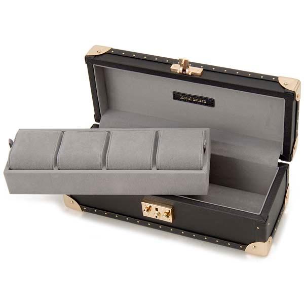 【並行輸入品】ロイヤルハウゼン ROYAL HAUSEN サフィアーノレザー 4本収納　腕時計ケース SWB002-4 ブラック クリスマスの画像