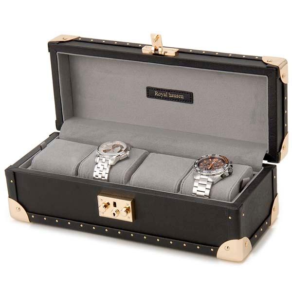 【並行輸入品】ロイヤルハウゼン ROYAL HAUSEN サフィアーノレザー 4本収納　腕時計ケース SWB002-4 ブラック クリスマスの画像