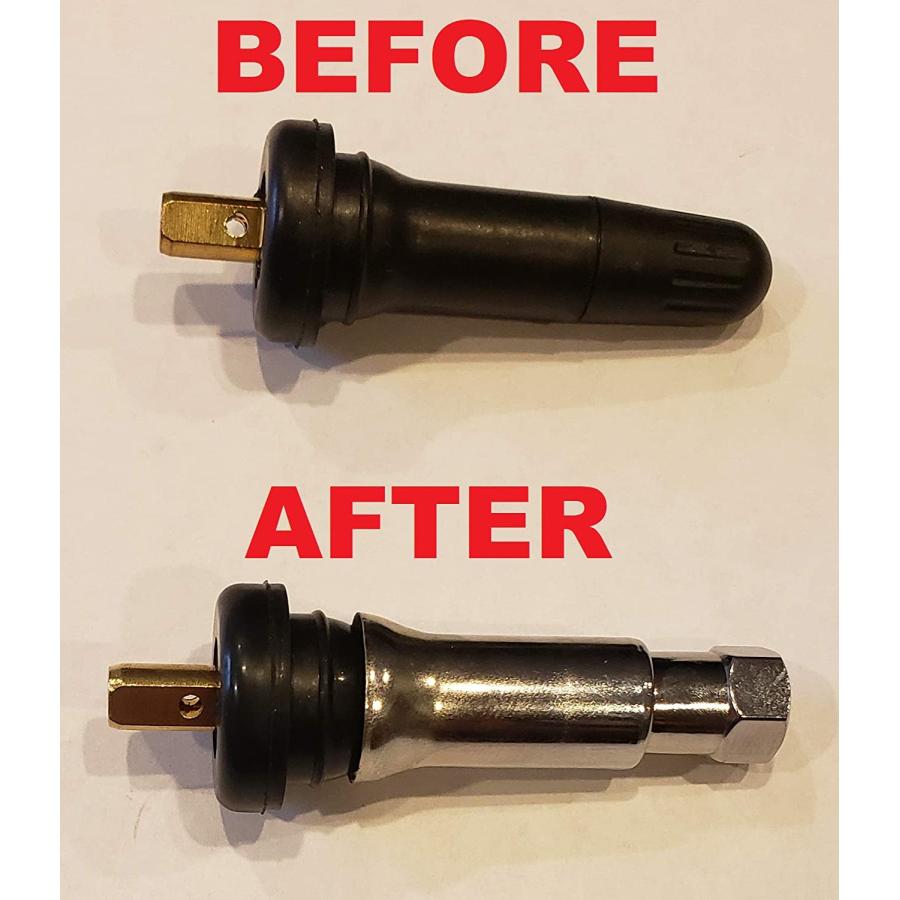 Muzzys C20018 TR414 ユニバーサルTPMSクロムバルブステムスリーブカバーとキャップドレスアップキット 4個セット