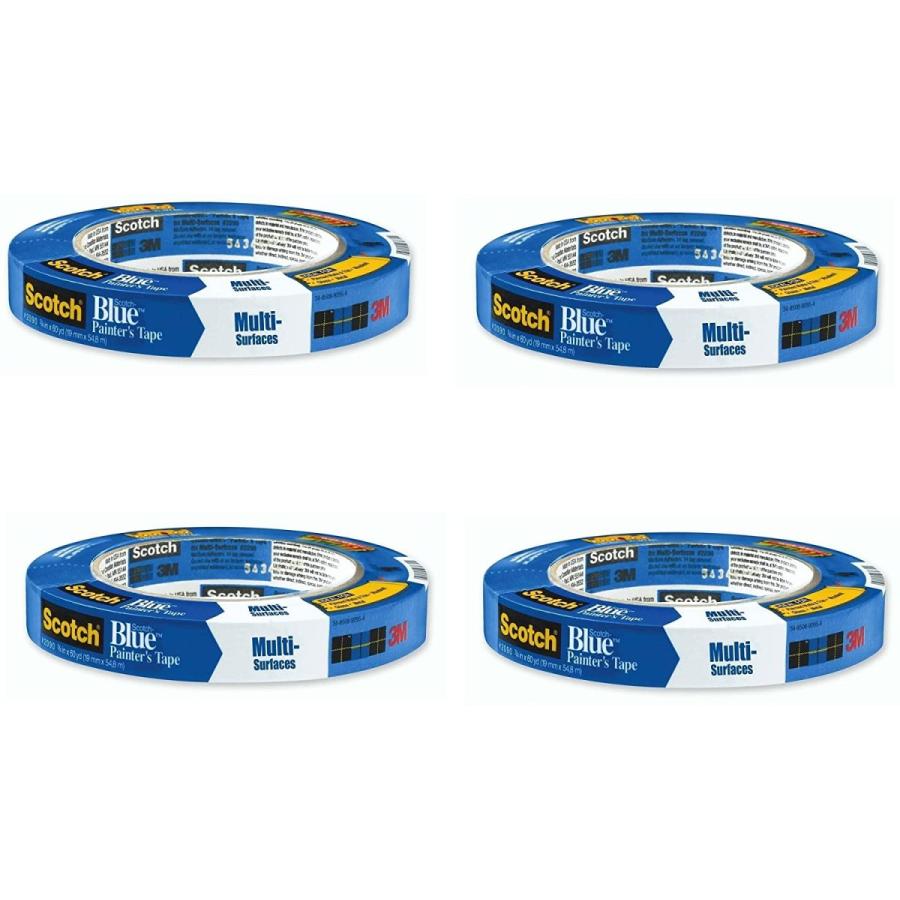 3M Scotch-Blue 2090 マスキングテープ クレープ紙 安全剥離 多表面 塗装工 引張強度27ポンド/インチ 長さ60ヤード x 幅3/4インチ ブルー 4Units ブルー
