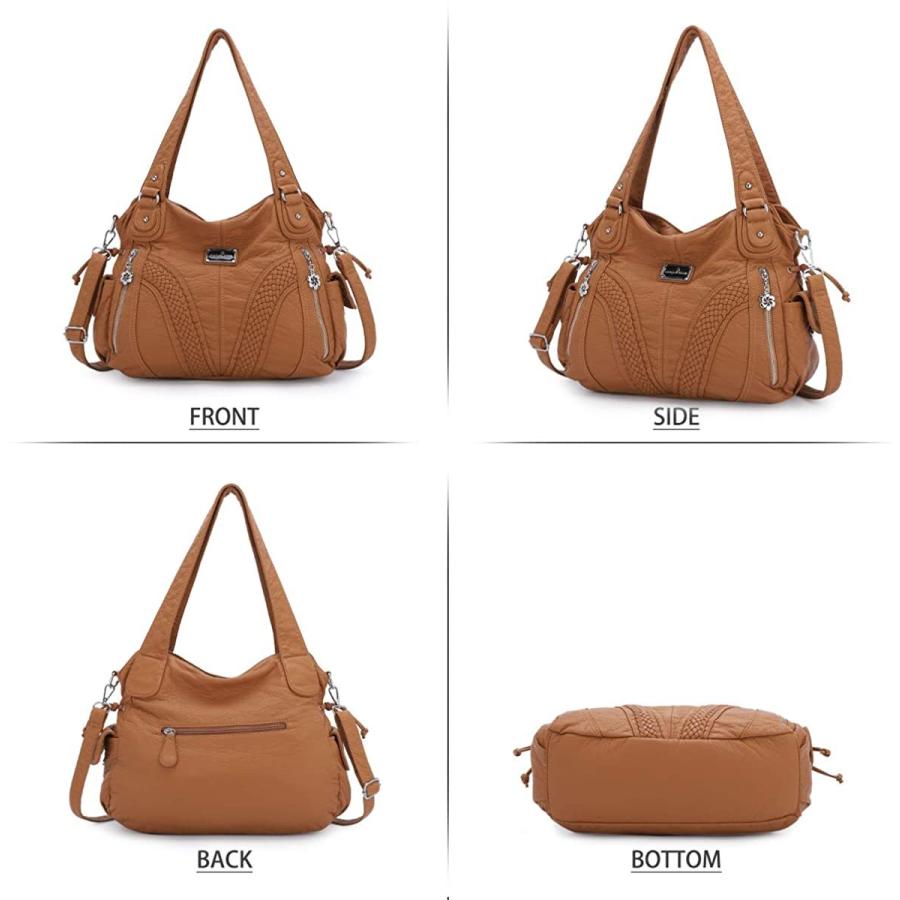 Angelkiss レディース トップハンドル サッチェル ハンドバッグ ショルダーバッグ メッセンジャー トート ウォッシュド レザー パース バッグ US サイズ: (L) 3 Angelkiss Bag