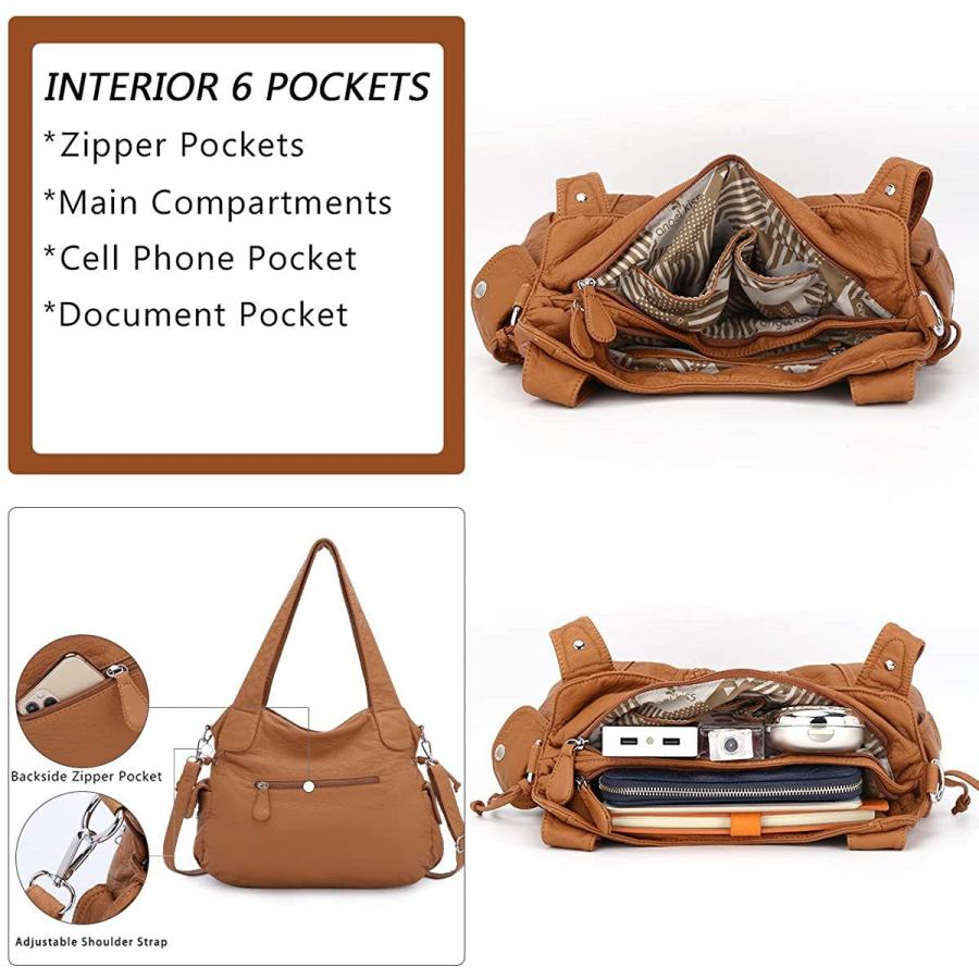 Angelkiss レディース トップハンドル サッチェル ハンドバッグ ショルダーバッグ メッセンジャー トート ウォッシュド レザー パース バッグ US サイズ: (L) 3 Angelkiss Bag