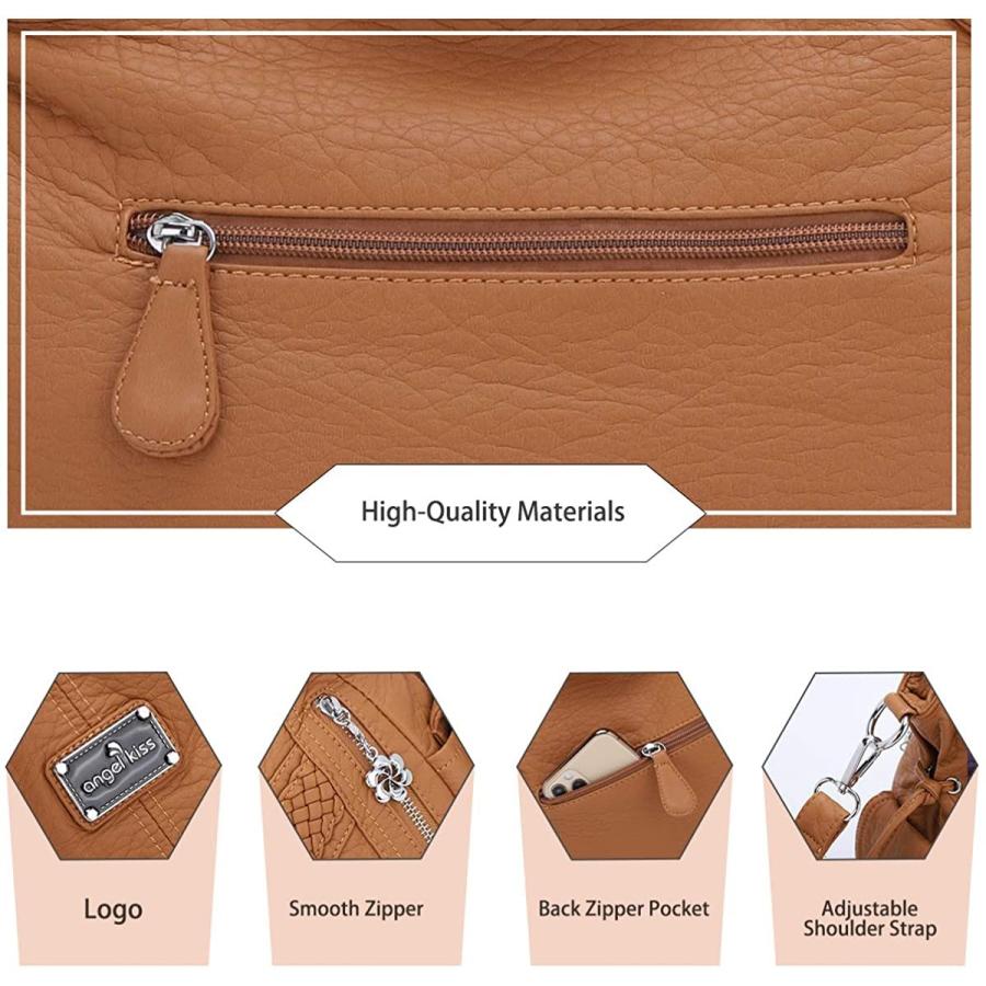 Angelkiss レディース トップハンドル サッチェル ハンドバッグ ショルダーバッグ メッセンジャー トート ウォッシュド レザー パース バッグ US サイズ: (L) 3 Angelkiss Bag