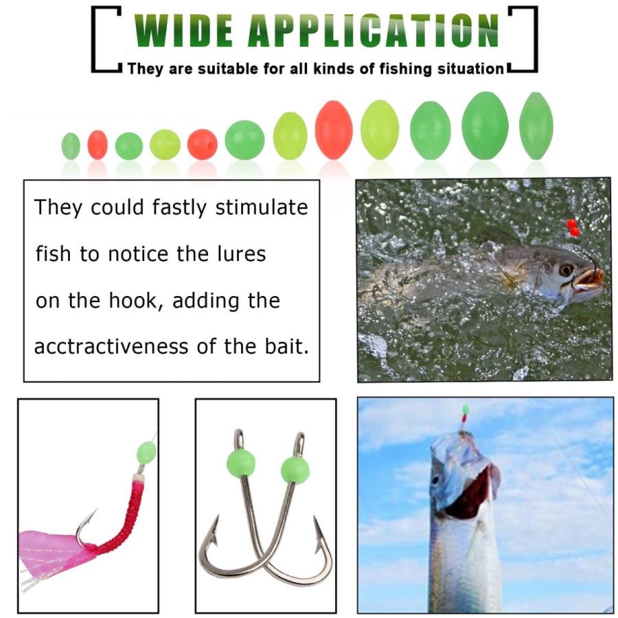 AGOOL 釣りビーズ詰め合わせキット - 1箱1000個/ボックス 発光 ソフトプラスチック オーバル型ビーズ グリーングロー蛍光ラウンドビーズ 釣りタックルエッグ 海 Fishing AGOOL Beads