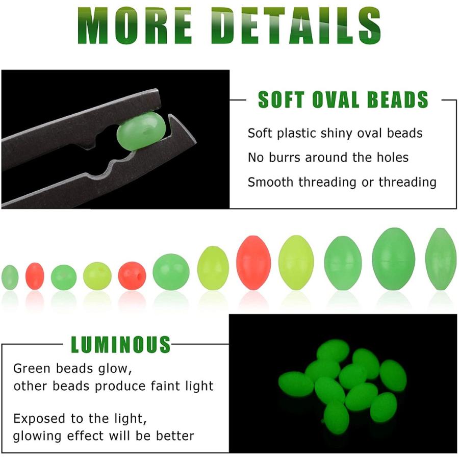 AGOOL 釣りビーズ詰め合わせキット - 1箱1000個/ボックス 発光 ソフトプラスチック オーバル型ビーズ グリーングロー蛍光ラウンドビーズ 釣りタックルエッグ 海 Fishing AGOOL Beads