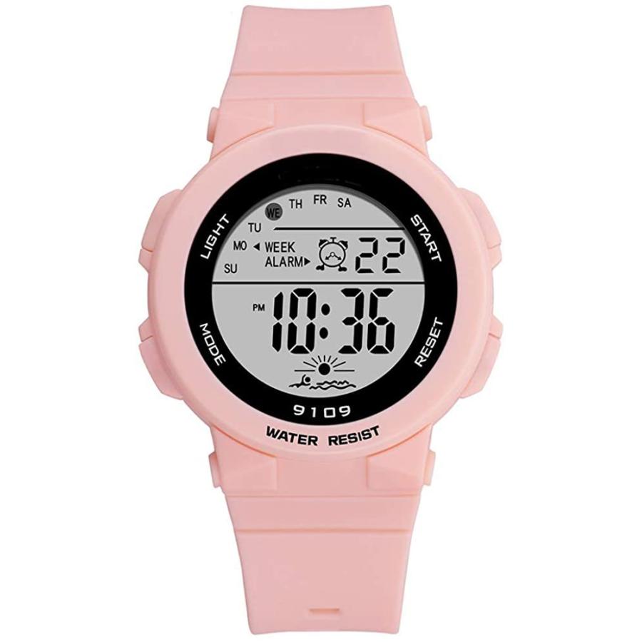スポーツウォッチ レディース 7色バックライト ガールズ 防水 デジタルウォッチ Watchme ピンク Watchmeのスポーツ