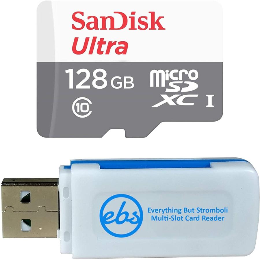 SanDisk Ultra 128GB microSDXC Memory Card UHS-I Class 10 SDSQUNS-128G-GN6MN Bundle with (1) Everything But Stromboli Multi-Slot Micro and SD Card Rea
